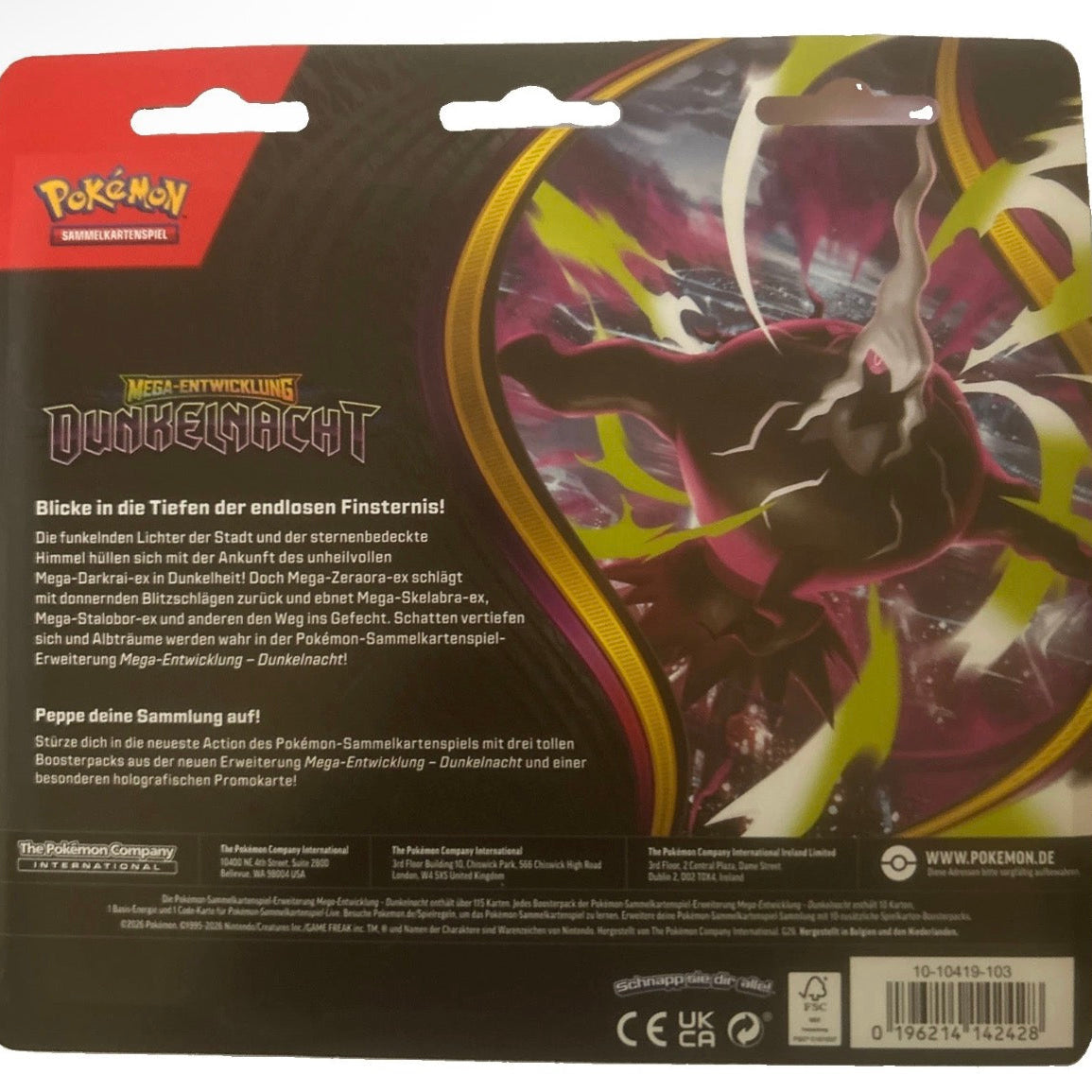 Pokemon Dunkelnacht 3-Pack Blister Bithora 3er Booster NEU (Mega-Entwicklung)